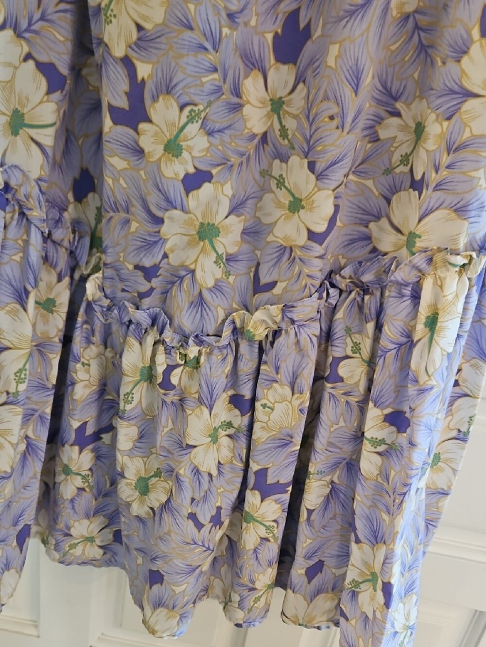 VINTAGE floral Lavender Ruffle Hibiscus FLORAL Maxi Dress - Picture 3 of 7